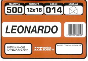 CONF. 500 BUSTE BIANCHE 12X18 70 gr. LEONARDO - BLASETTI