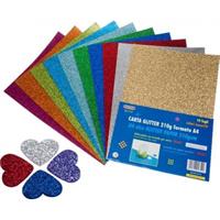 CONF. 10 CARTA GLITTER 210 gr. A4 COLORI ASSORTITI - WILER