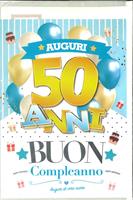 BIGLIETTO BUON COMPLEANNO 50 ANNI 12x18 cm. - AUGURI MANIA