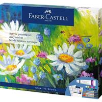 SET 18 pz. 12 COLORI ACRILICI + TELA + ACCESSORI - FABER CASTELL