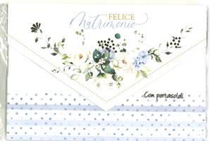 BIGLIETTO FELICE MATRIMONIO CON PORTASOLDI CHIUSURA ADESIVO - LINA