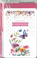 BIGLIETTO 12x18 cm. PRIMA COMUNIONE CON PORTASOLDI - LINA