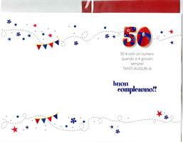 BIGLIETTO 12x18 cm. TANTI AUGURI PER I TUOI 50 ANNI - LINA