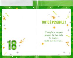BIGLIETTO 12x18 cm. TANTI AUGURI PER I TUOI 18 ANNI - LINA