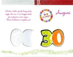 BIGLIETTO 12x18 cm. A RILIEVO BUON COMPLEANNO 30 ANNI - LINA