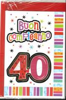 BIGLIETTO 12x18 cm.A RILIEVO AUGURI BUON COMPLEANNO 40 ANNI - LINA
